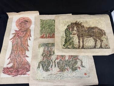 (4)Chinese Stone Rubbings on Rice Paper with Chop Marks (1 of 8)