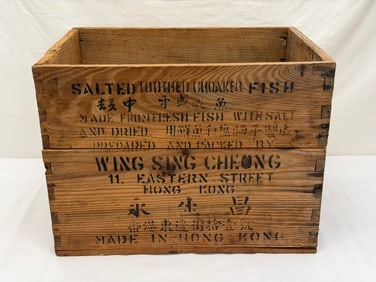 Vintage Salted Toothed Croaker Fish Wooden Crate , 19" x 13.5" x 14" (1 of 6)
