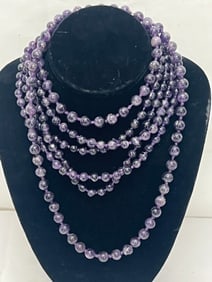 (3)Amethyst Gemstone Beaded Necklaces - (2)30''L + (1)32''L (1 of 4)
