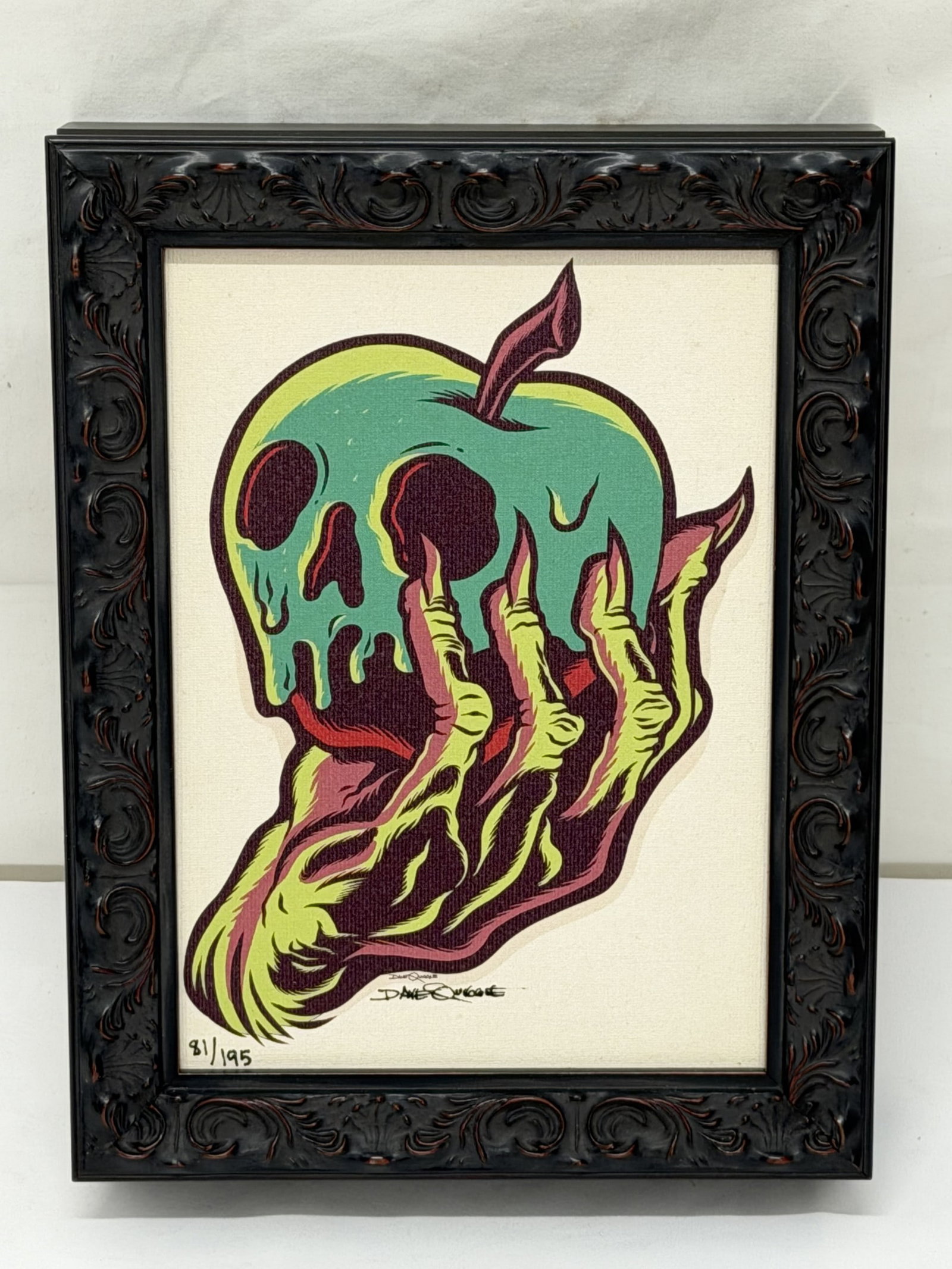 Signed #d Disney Limited Ed. Art "Dave Quiggle Poison Apple" , Framed 7.5" x 9.5": Signed #d 81 / 195 - Dave Quiggle was one of the first Wonderground Gallery Artists in the Downtown Disney district. Quiggle first rose to prominence in the Hardcore Punk scene creating Album covers, 
