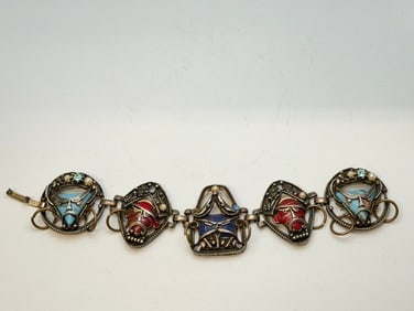 Vintage Selro Selini Pirate Bracelet 7.5"L -Hinged Bracelet with Rhinestones, Pearls, Colored Stones: Vintage Selro Selini Pirate Bracelet 7.5"L -Hinged Bracelet with Rhinestones, Pearls, Colored Stones