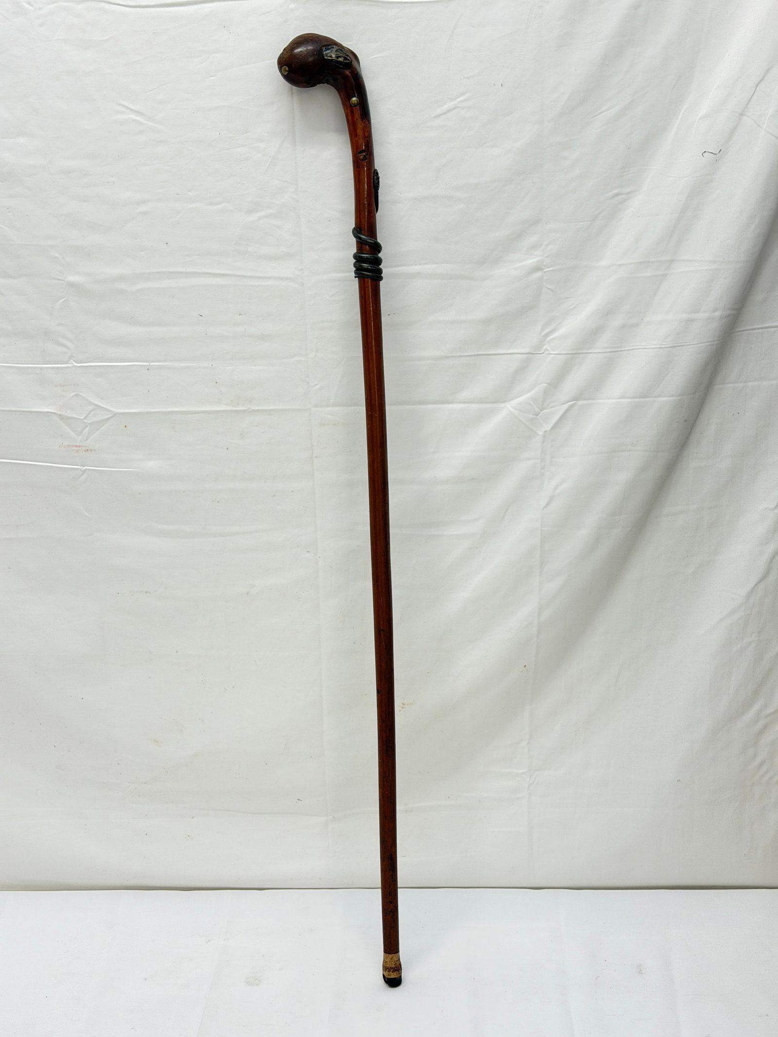 Antique Wooden Cane with Silver Snake & Accents, Cane 34.5"L (1 of 6)