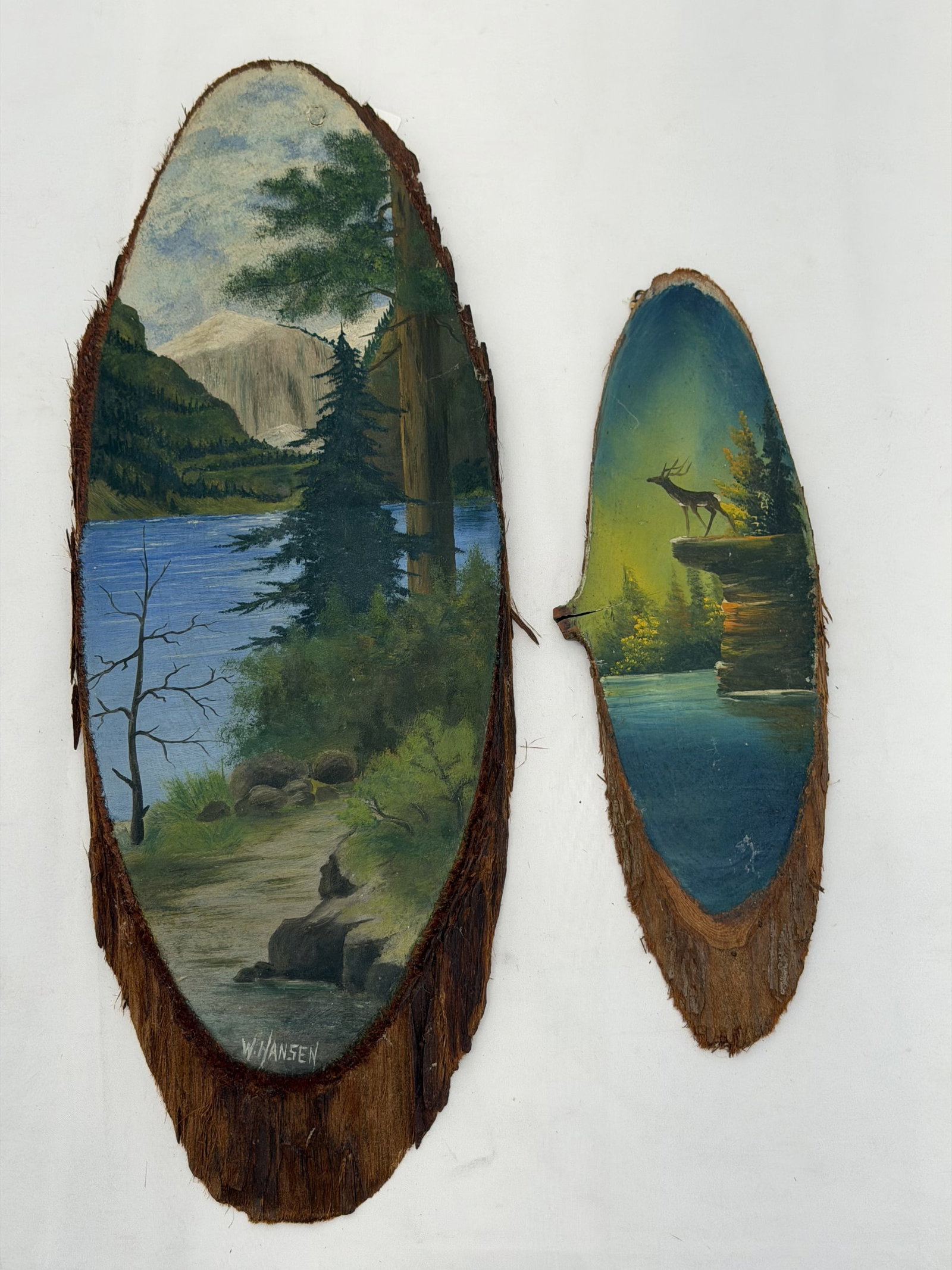 (2)1930s Original Oils on Redwood Slabs (1 of 4)