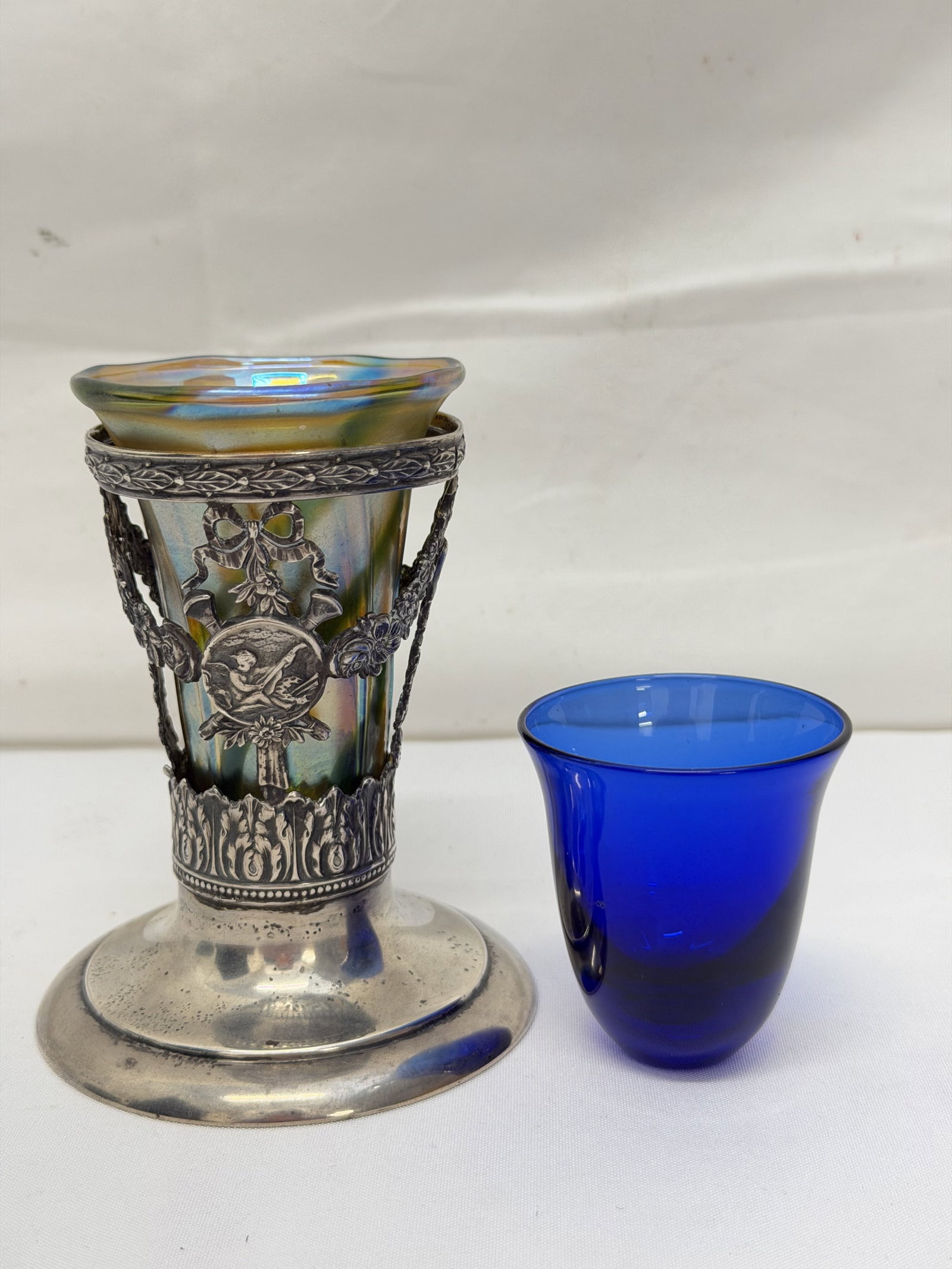 Antique Black Star & Frost Sterling Silver Vase with Art Glass Insert (1 of 3)