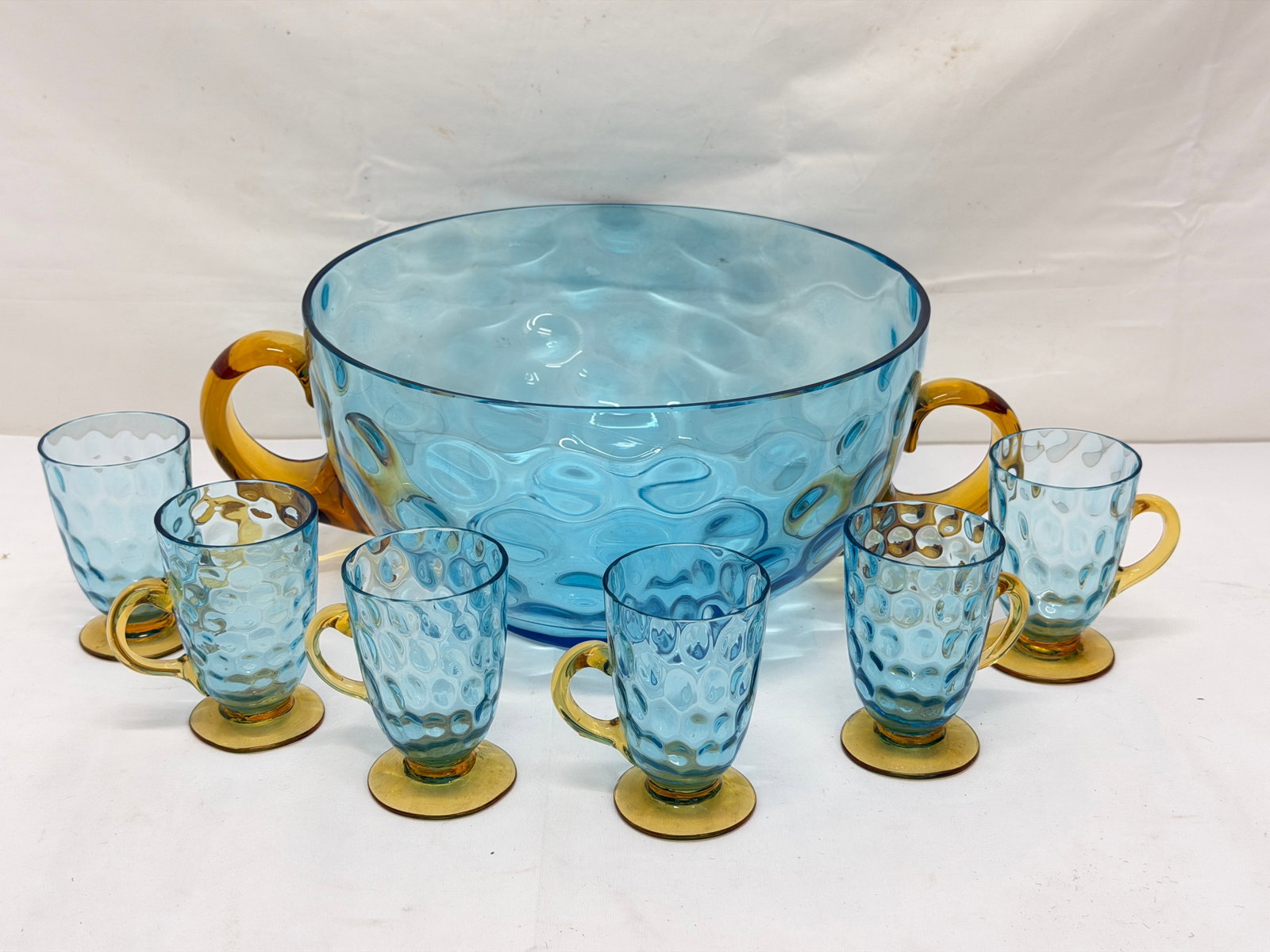 Antique Hobbs Brockunier Coin Dot Punch Bowl Set (1 of 9)