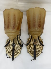 Pr. Art Deco Slip Shade Wall Sconces by Lincoln Mfg. 4.25" x 12" (1 of 8)