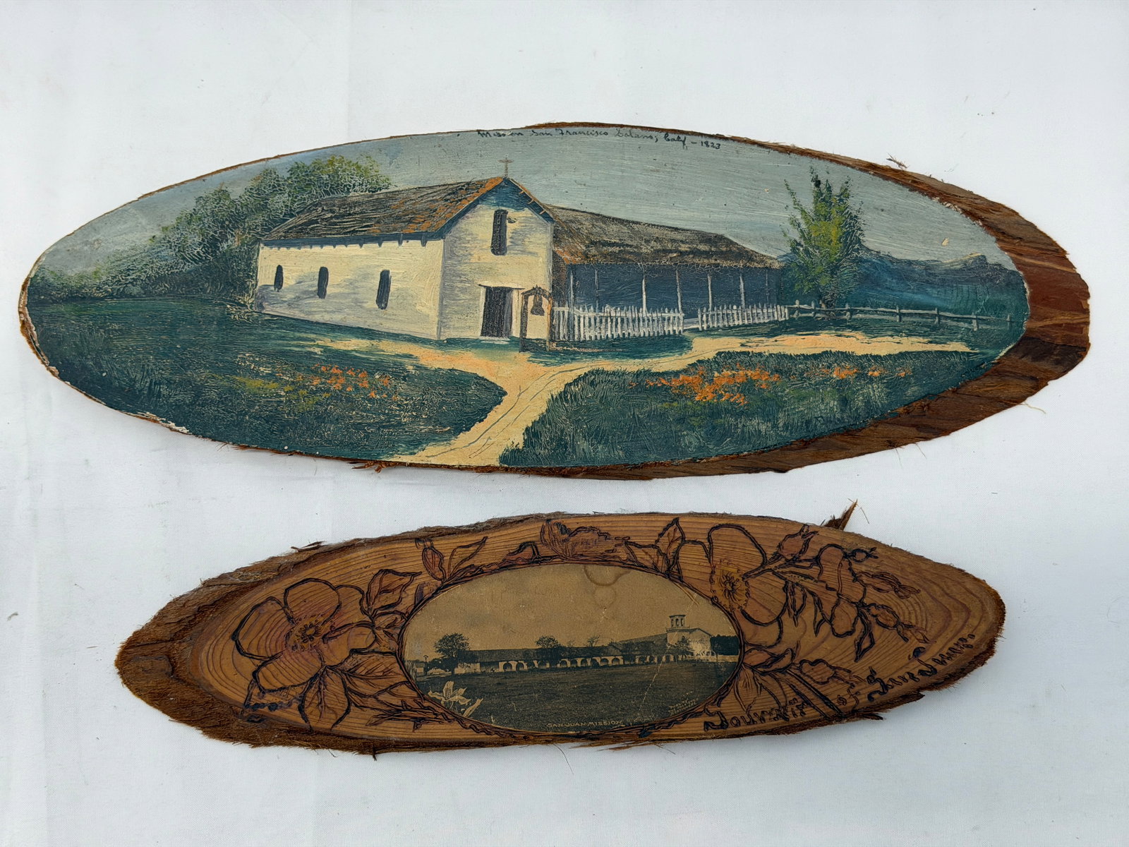 (2)Antique CA Missions Hand Painted Art on Redwood Slabs (1 of 6)
