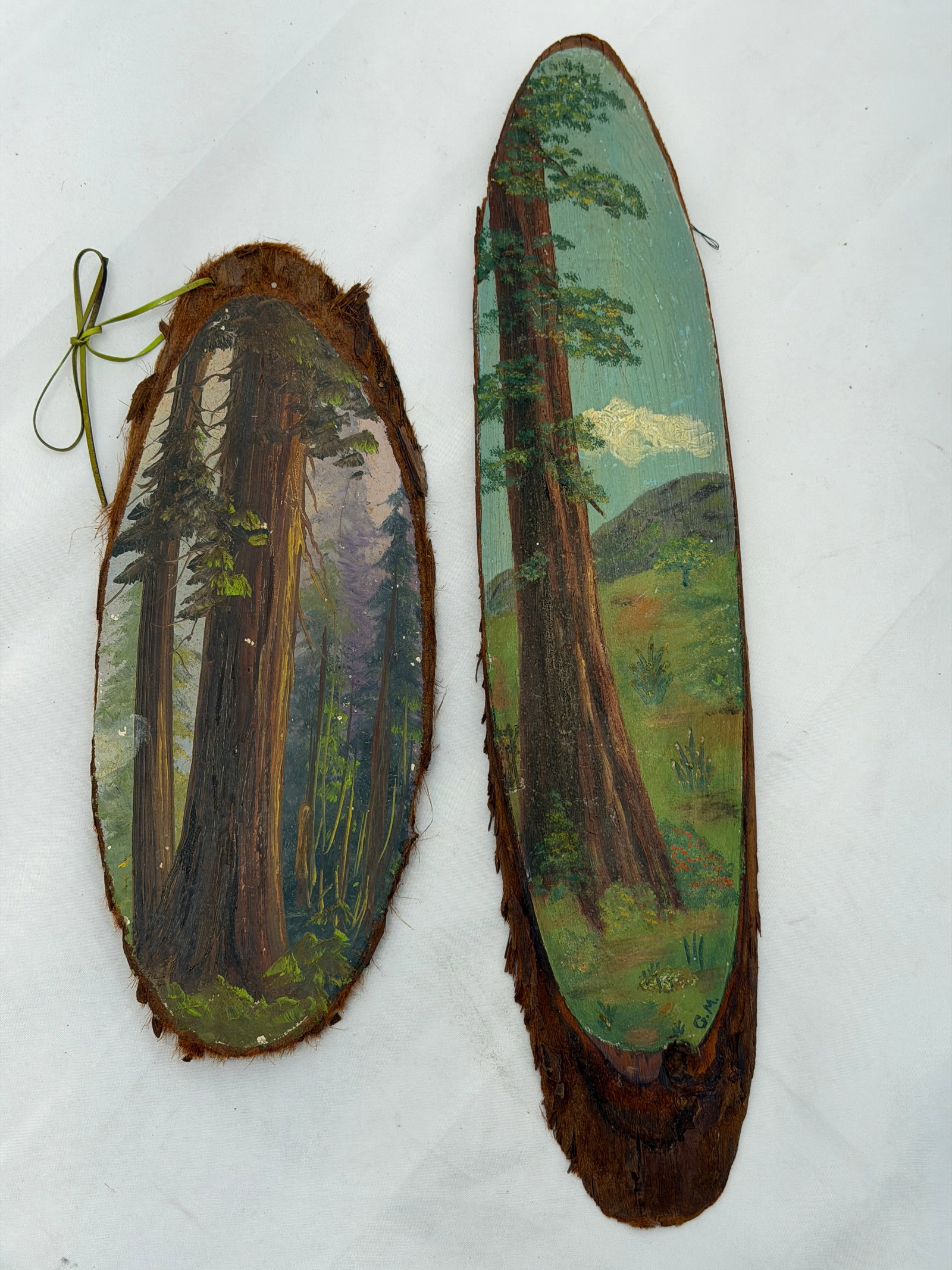 (2)1920s-30s Hand Painted Oil Artwork on Redwood Slabs of Local Locations (1 of 6)