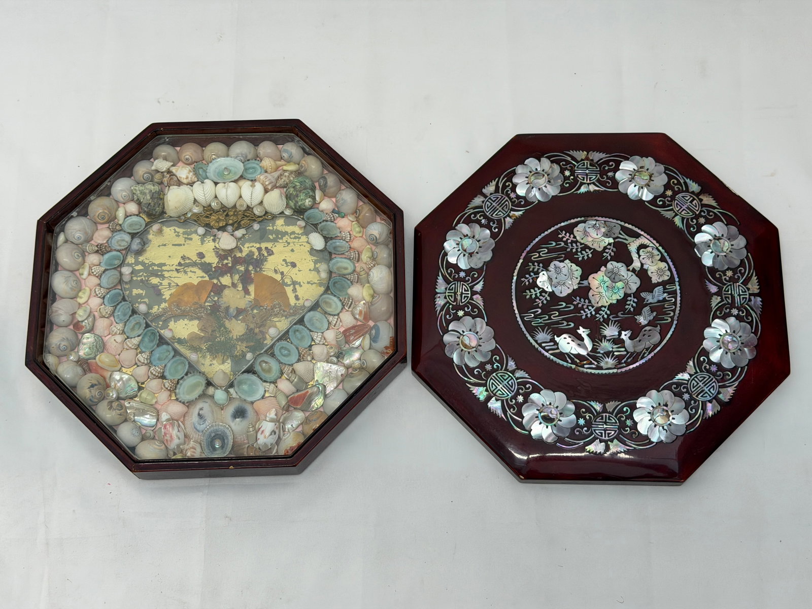 Sailors Nautical Valentine with Seashells in Lacquered M.O.P. Inlaid Box (1 of 5)