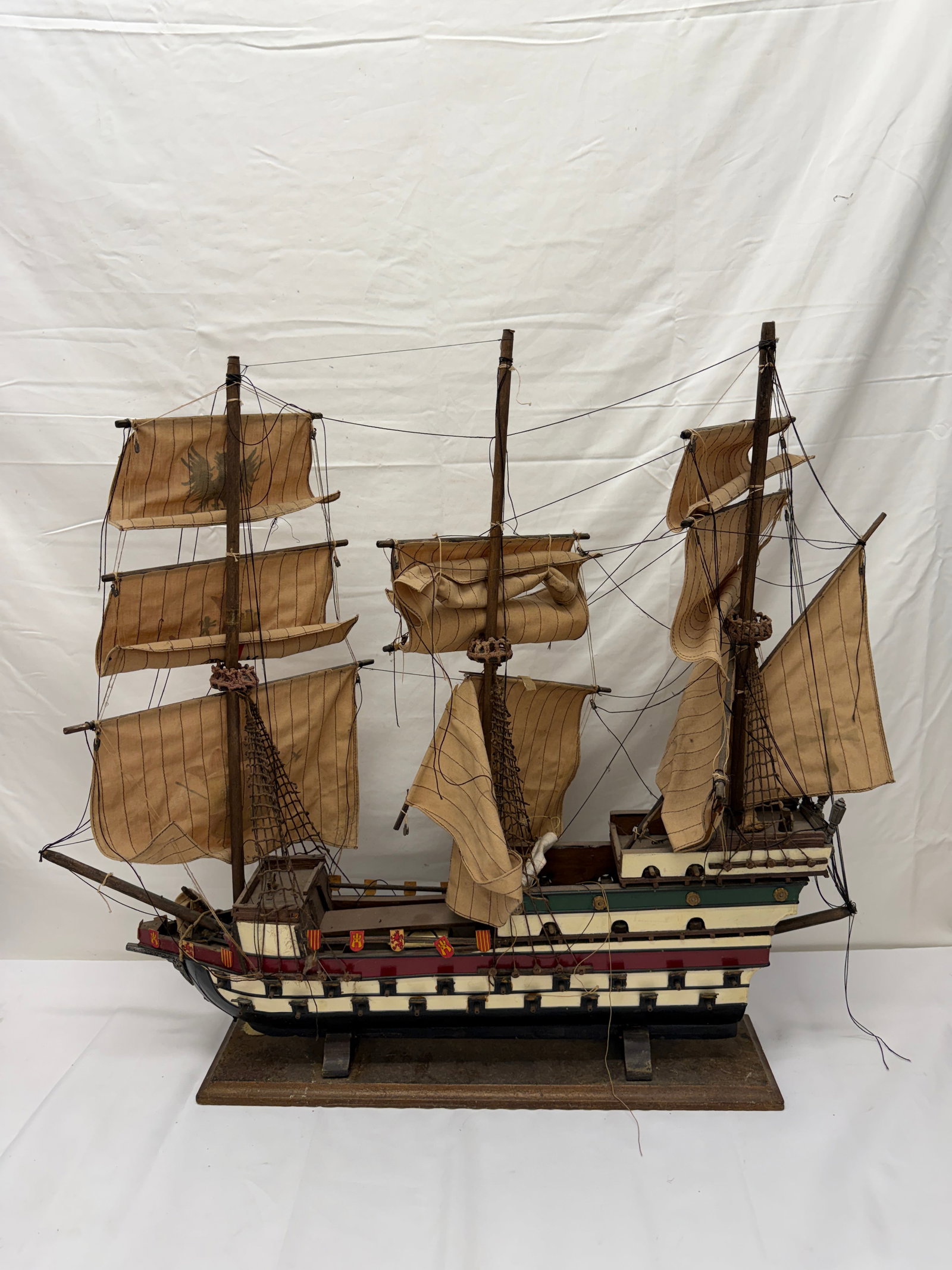Mid Century Model 1690 Spanish Navio War Ship on Wood Base - Ship 26" x 5" x 24" (1 of 13)