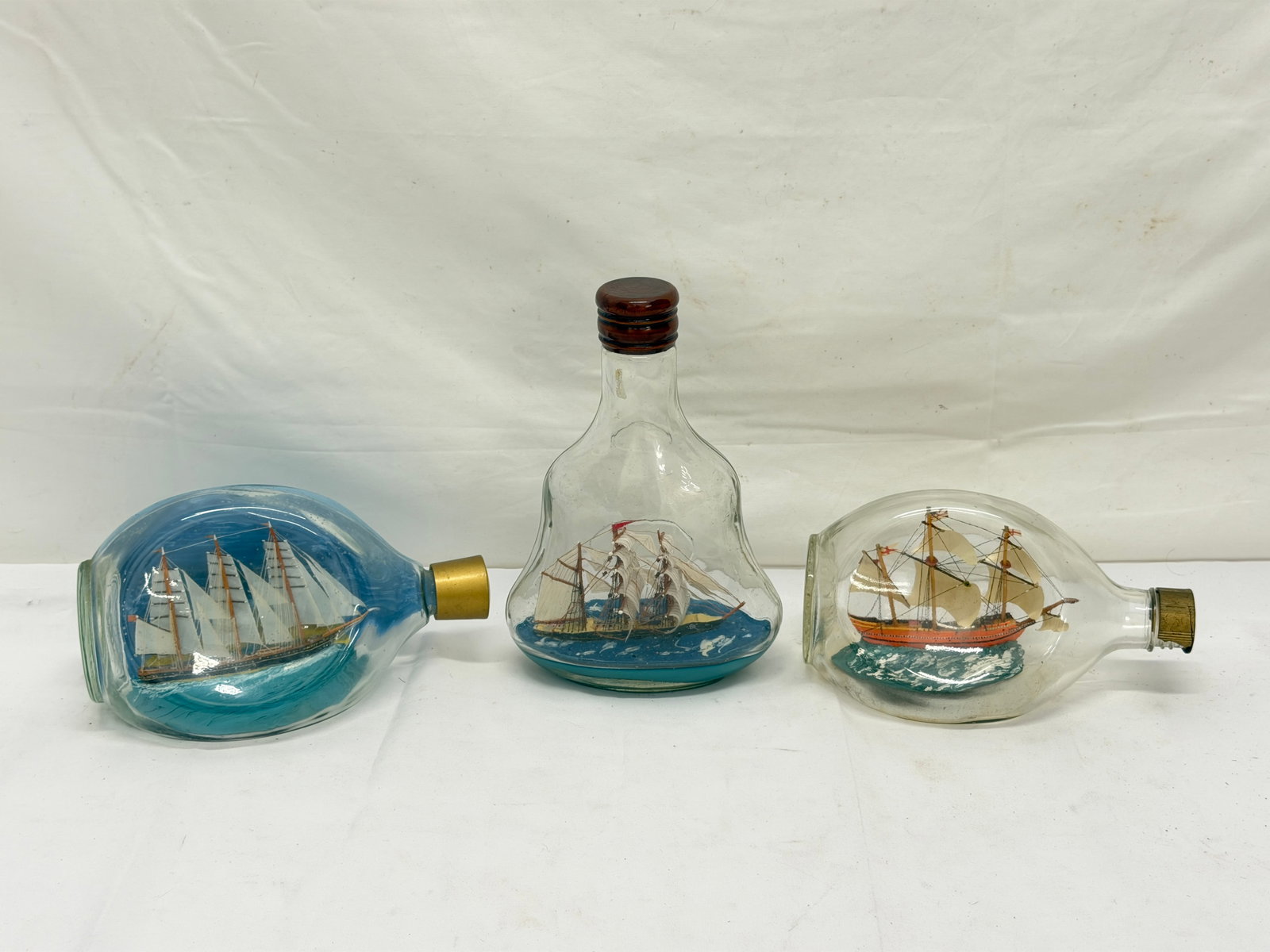 (3)Vintage Nautical Ships in Bottles Folk Art (1 of 7)