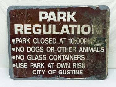 Vintage Metal Park Regulations & Rules Sign 18" x 24" - City of Gustine,CA (1 of 2)