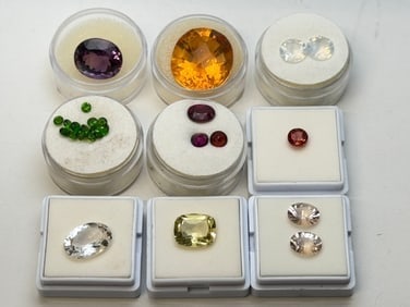 Lot of Asst Germstones in Various Cuts / Sizes - From Jeweler Estate: Chatam Citrine 26.96ct, Rhodolite Garnet, Amethyst, Blue Moon Quartz & More