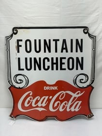 Coca-Cola "Fountain Luncheon" Enamel Sign 22" x 24" (1 of 3)
