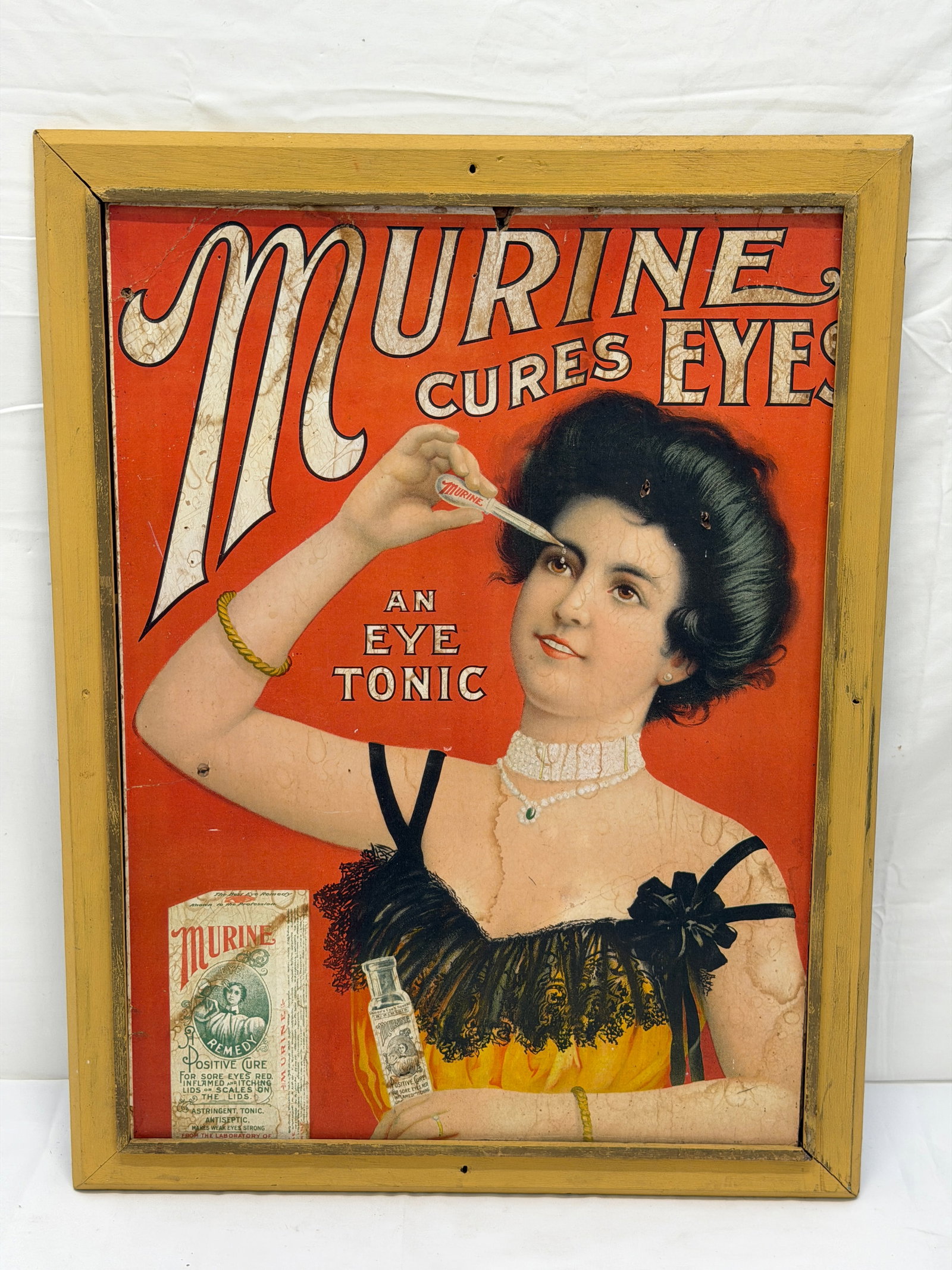 Antique Cardboard Advertising Sign Murine Eye Tonic - Sight 15.75" x 21.25", Framed 19.25" x 25": Antique Cardboard Advertising Sign Murine Eye Tonic - Sight 15.75" x 21.25", Framed 19.25" x 25"