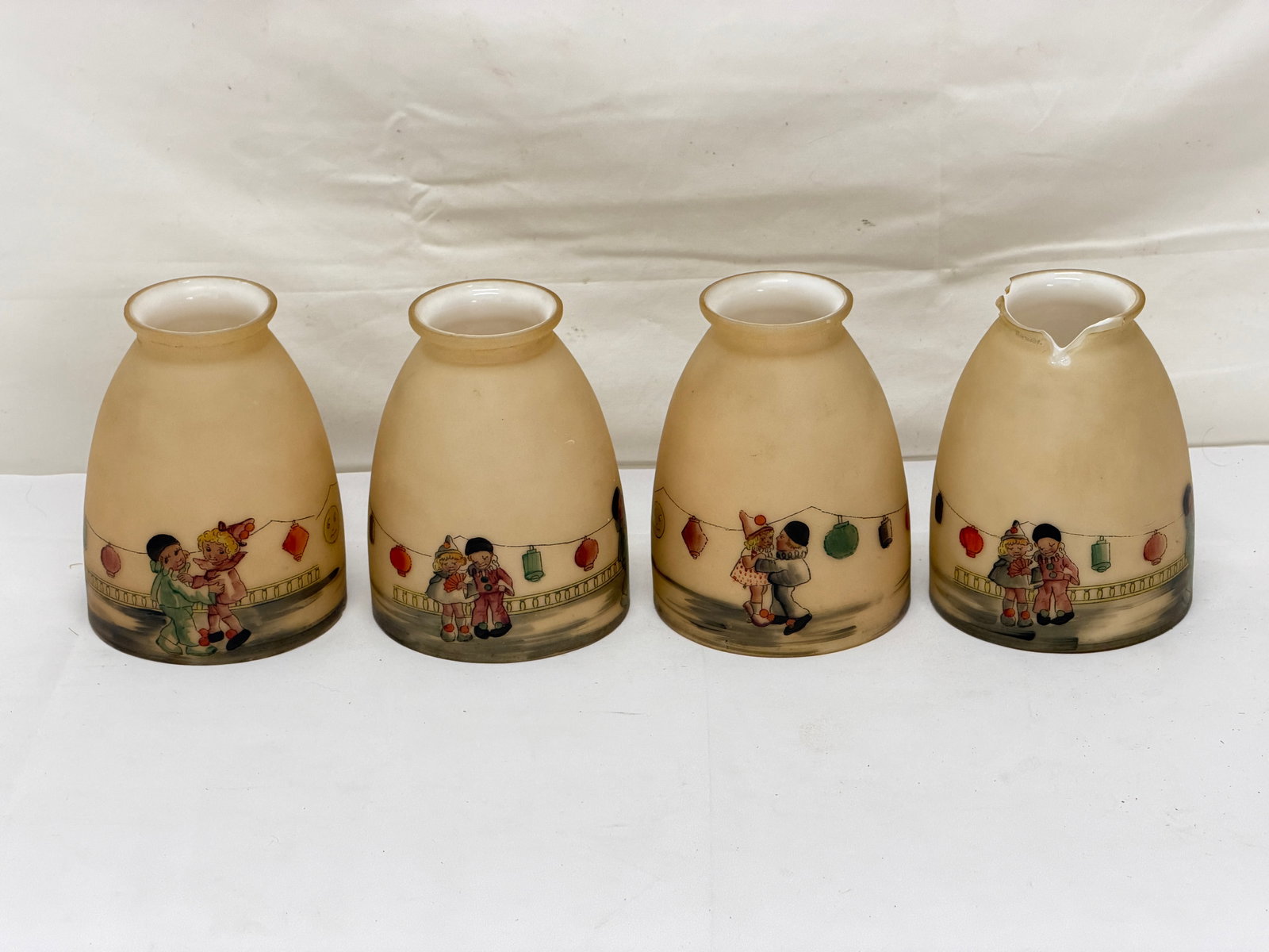 (4)Antique Glass Lamp Shades with Children - Palmer Cox? - (1 of 6)