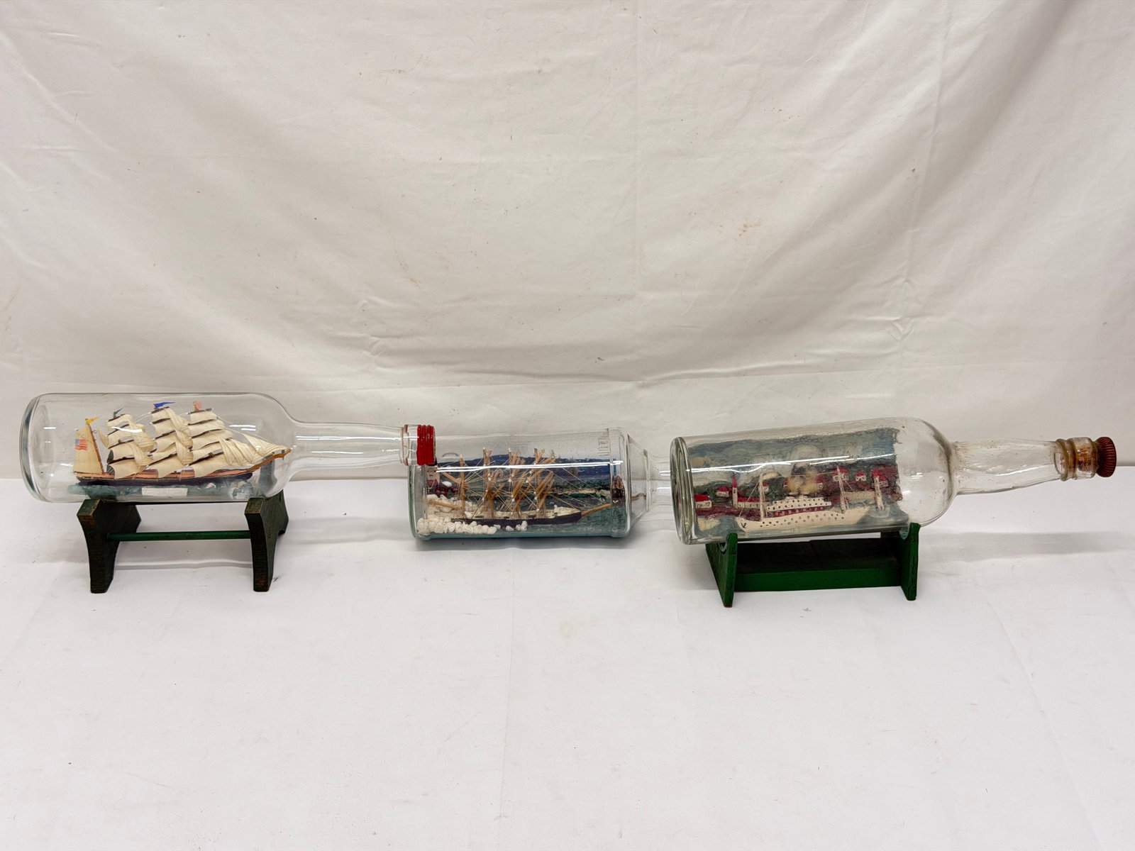 (3)Vintage Ships in a Bottle Dioramas - Hand Painted Scenes (1 of 8)