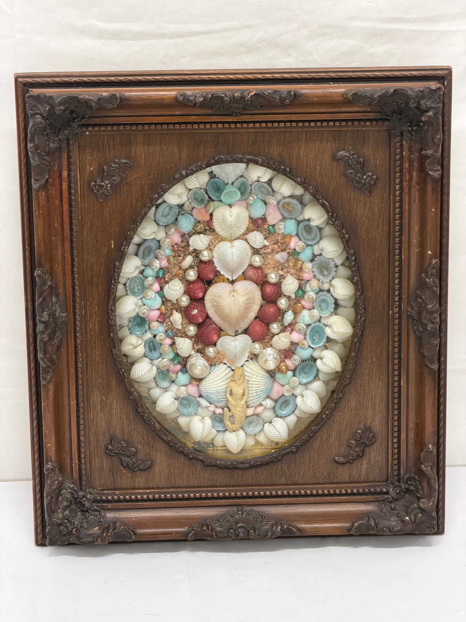 Sailors Valentine in Wood Carved Frame 13" x 15" (1 of 3)