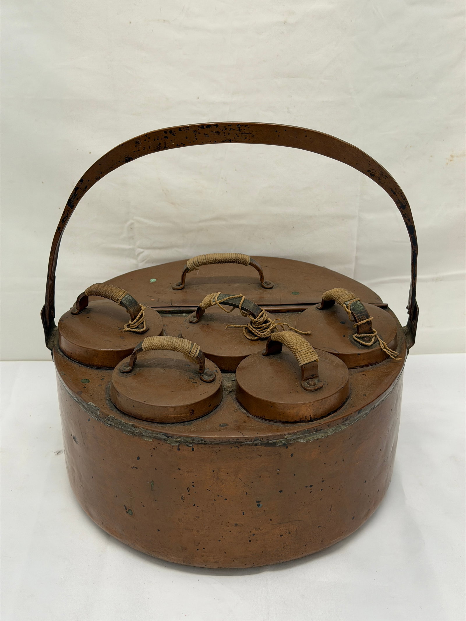 Antique Copper Japanese Sake Warmer with Carrying Handle , 11" x 6" (1 of 6)