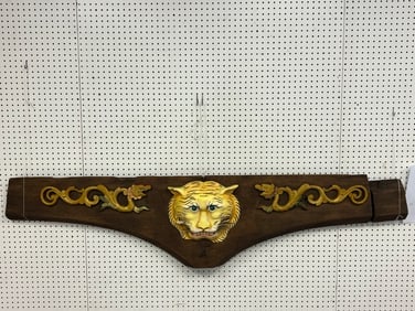 Atq Chinese Junk Ship Stern Salvage - Carved Wooden Tiger Motif w/ Scroll (1 of 5)
