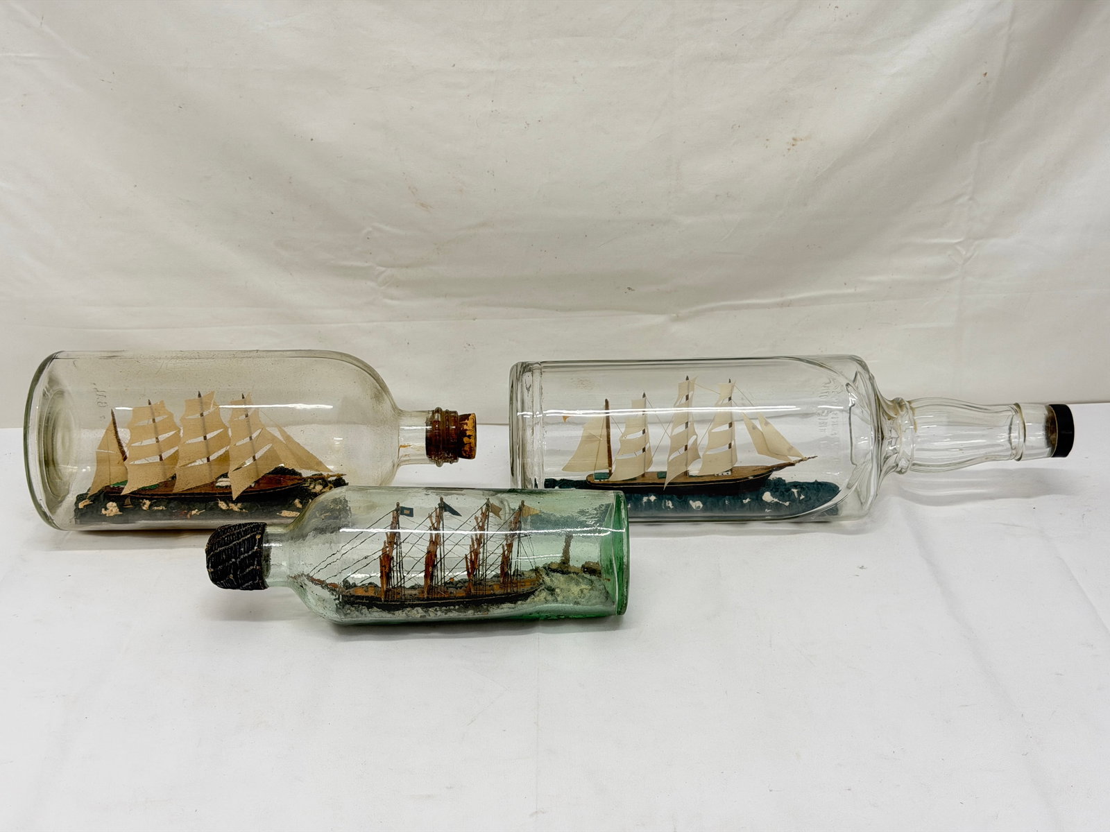 (3)Vintage Nautical Ships in a Bottle Dioramas - Asst Sizes 10" to 14.5" (1 of 7)