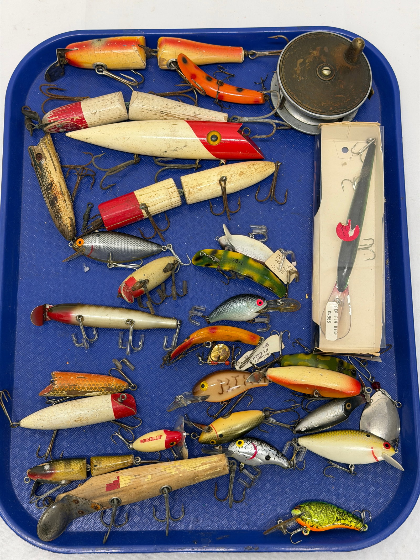 Lot Vintage Wooden Fishing Lures & Reel - Various Lure Types & Makers (1 of 15)