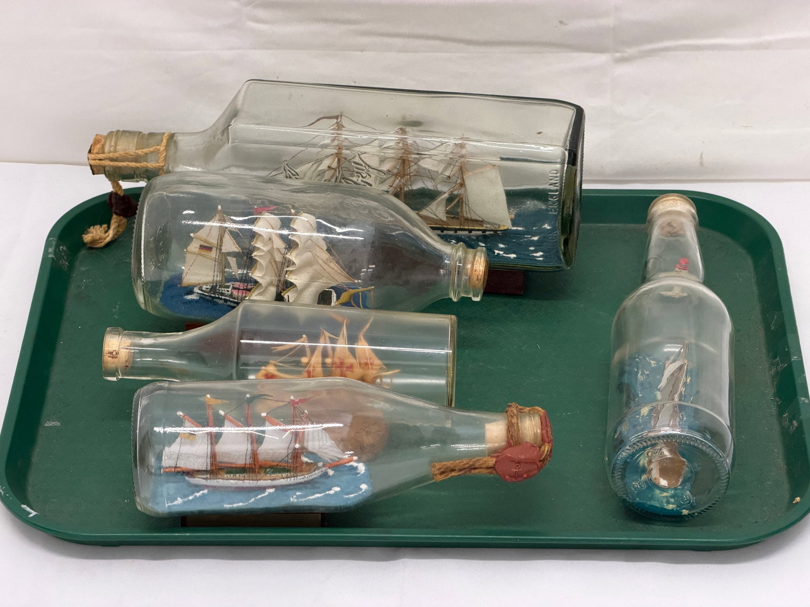 (5)Vintage Nautical Ship in a Bottle Dioramas - Asst Types Hand Painted in Various Bottles (1 of 14)
