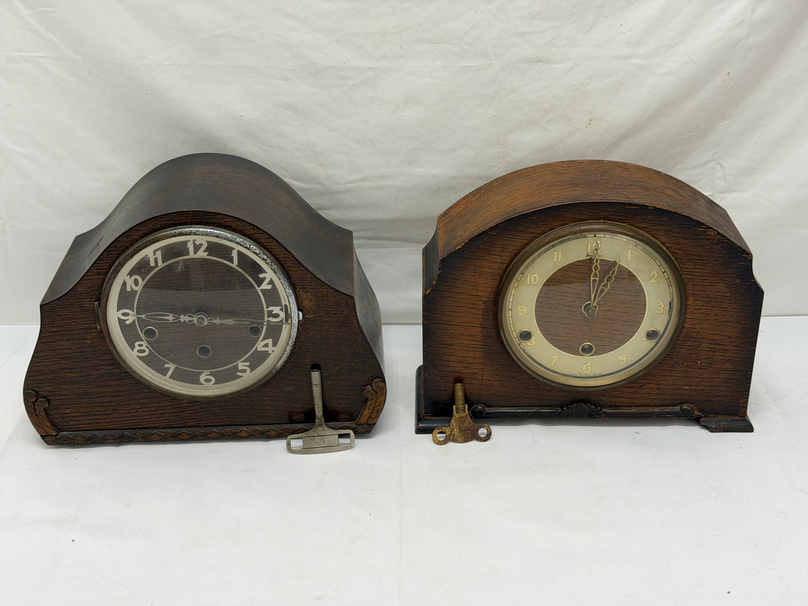 (2)Art Deco Mantle Clocks - Bentima 11.5" x 4" x 9" + 12" x 5.75" x 9" (1 of 12)