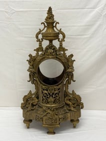 19thC Antique French Rococo Brass Clock Case 12" x 7.5" x 21.5": 19thC Antique French Rococo Brass Clock Case 12" x 7.5" x 21.5"