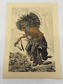 Karl Bodmer - Pehriska Ruhpa Print , Hand Tinted, Stamped on Verso - 11.25" x 16" (1 of 5)