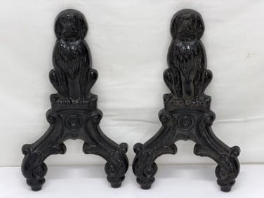 Cast Iron Dog Andiron Ends 7" x 7.5"T (1 of 4)