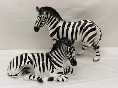 (2)Vintage Ceramic Zebra Sculptures - (1)9" x 3" x 8" , (1)9.5" x 4.5" x 5.5" (1 of 6)
