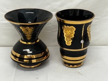 Art Deco Belgium De Rupel Boom Black Vases - 1930s Handpainted Art Deco Vases (1 of 7)