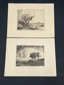 (2)Rembrandt Etchings - ''The Three Trees'' + ''Omval'' - Reprints , Both 10.25'' x 13.25'' (1 of 7)