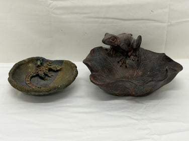 3-D Frog Dish + Kimmberly Loane Raku Lizard Dish - (1 of 5)