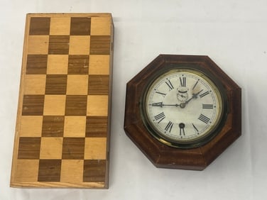 Waterbury Octagon Clock, Chess Set - Carved Wooden Chess Pieces with Folding Board/ Case, Waterbury (1 of 6)