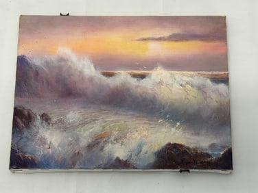 Roger Budney Signed Oil on Canvas "Crashing Waves" 9" x 12" - Carmel,CA Artist (1 of 4)