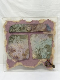 Tony Evans 'Ancient Sands' Mixed Media on Lucite Board 24" x 24": Original Clay Fiber Collection - Finest Natural Materials from Around the World - Hand Crafted Ceramics in Raku for his Exclusive 'Ancient Sands' Glazes - Hand Dyed Reed, Rafia & Other Natural Materia