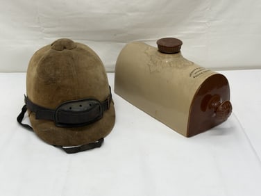 Antique English Equestrian Rider Cap & Ironmonger Ceramic Foot Warmer (1 of 9)