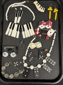 Gaming Jewelry - Piano Necklace, Earrings, Gambling + More: Dice Ring + Pin, Dominos, Necklace, More