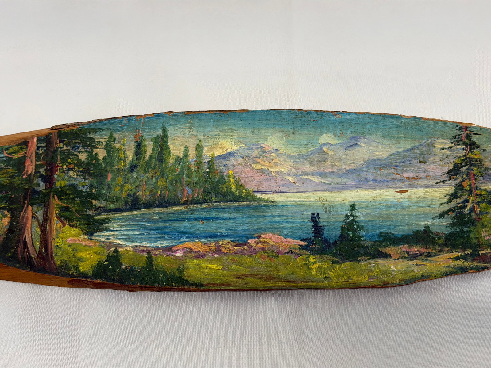 William Lemos Original Oil on Redwood Slab 4.5" x 19" (1 of 2)