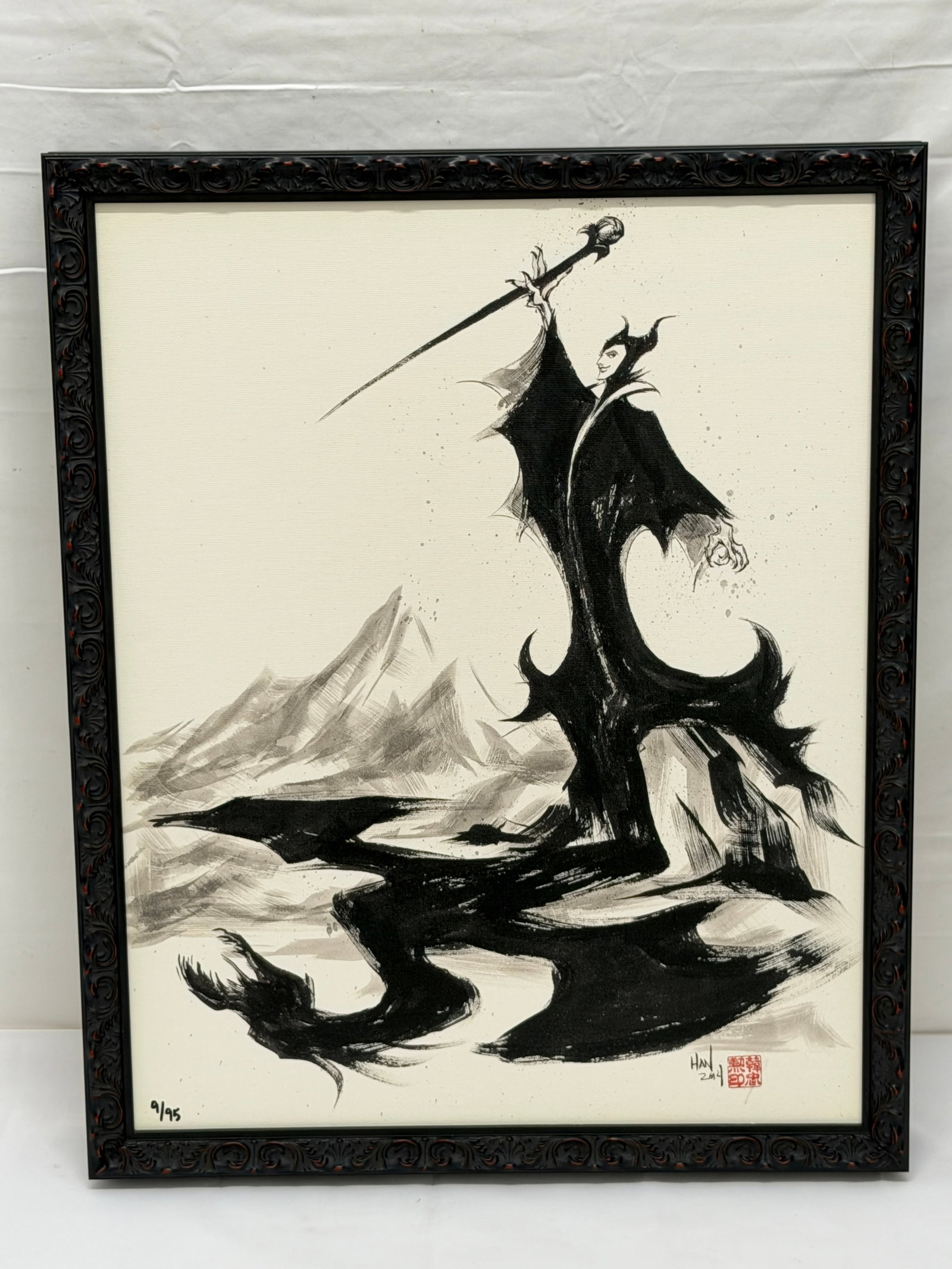 Maleficent Limited Ed. Giclee by Peter Han #9 / 95, Signed Stamped #d, Framed 17.5" x 21.5": Maleficent Limited Ed. Giclee by Peter Han #9 / 95, Signed Stamped #d, Framed 17.5" x 21.5"