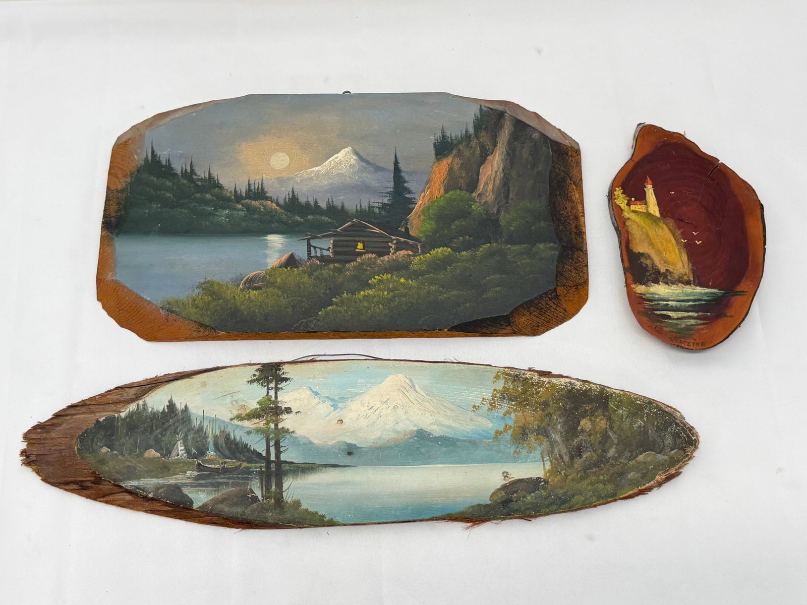 (3)1920s-40s Hand Painted Original Art on Wood Slabs (1 of 6)