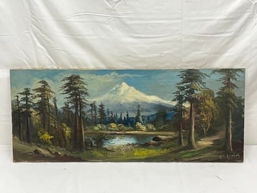 William Lemos (1861-1942) Original Oil of Mt.Shasta - Signed Lower Right, Unframed 12'' x 30'' (1 of 6)