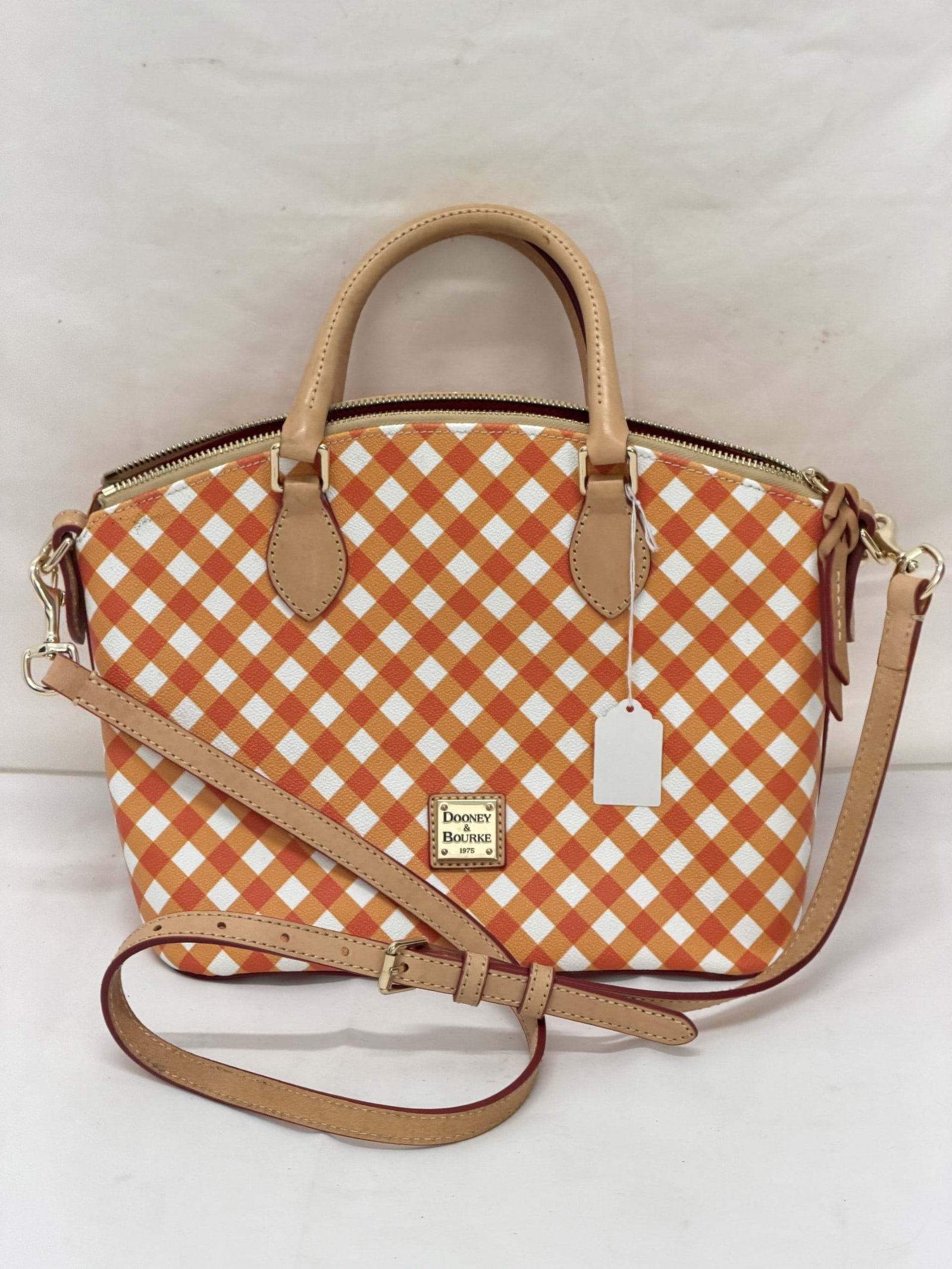 Dooney & Bourke Orange Gingham Sashel Purse with Shoulder Strap 12" x 9" - Like New (1 of 8)