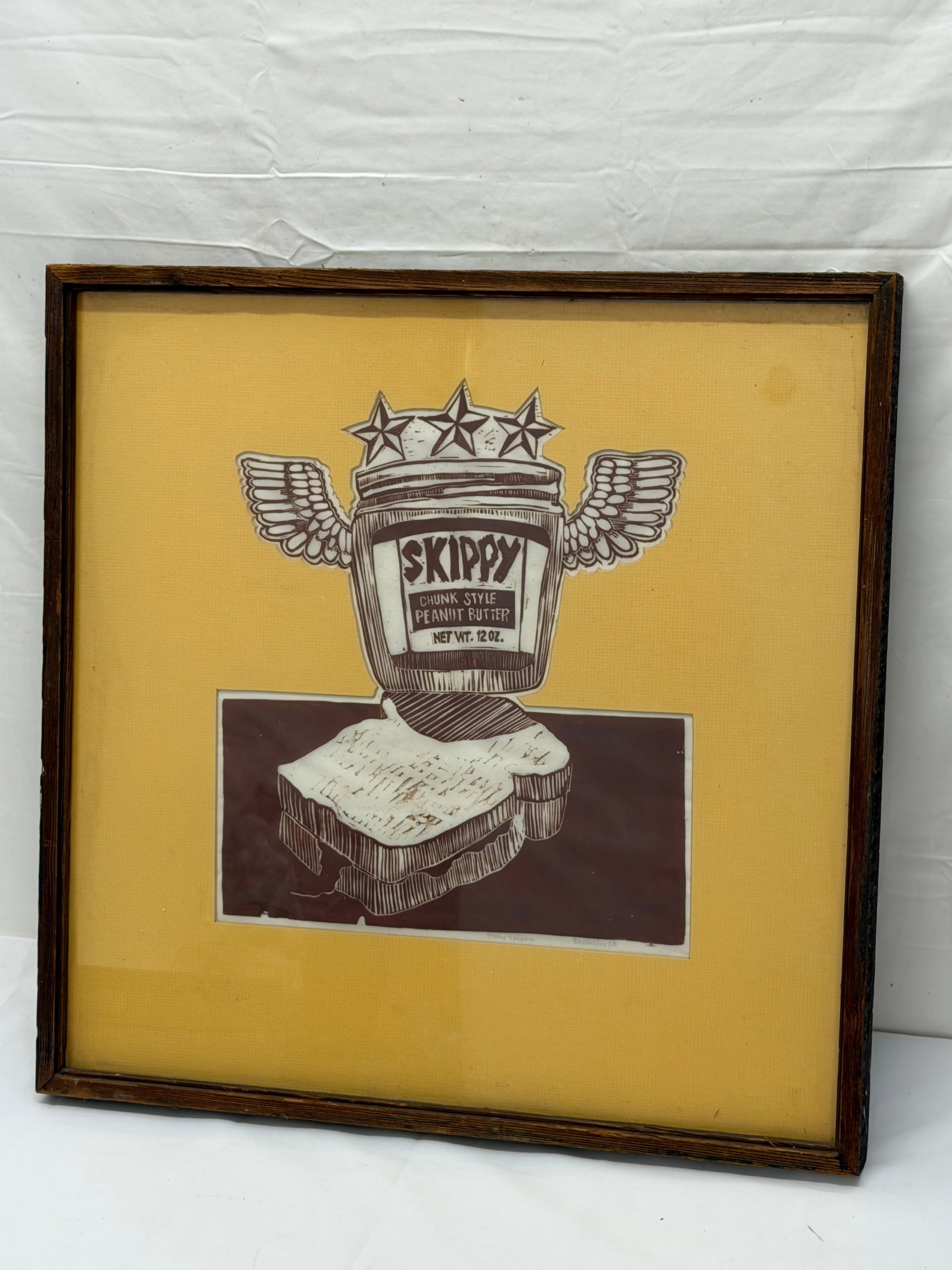 1975 Conklin Signed Flying Skippy Peanut Butter Art -Framed Matted 21" x 21" (1 of 4)