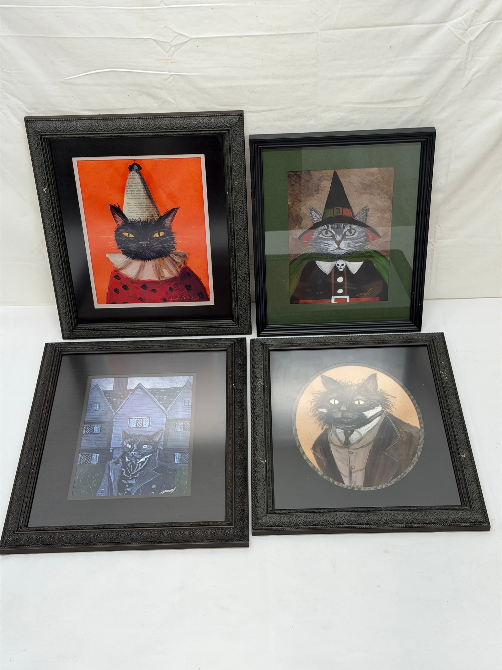 (4)Nick Demakes Limited Ed. Lithograph Prints: Mr. Onyx, Spooky Witch, Corwin Cat in Front of Witch House - (1)11.5" x 14.5", (2)13.5" x 16" , (1)14" x 17"