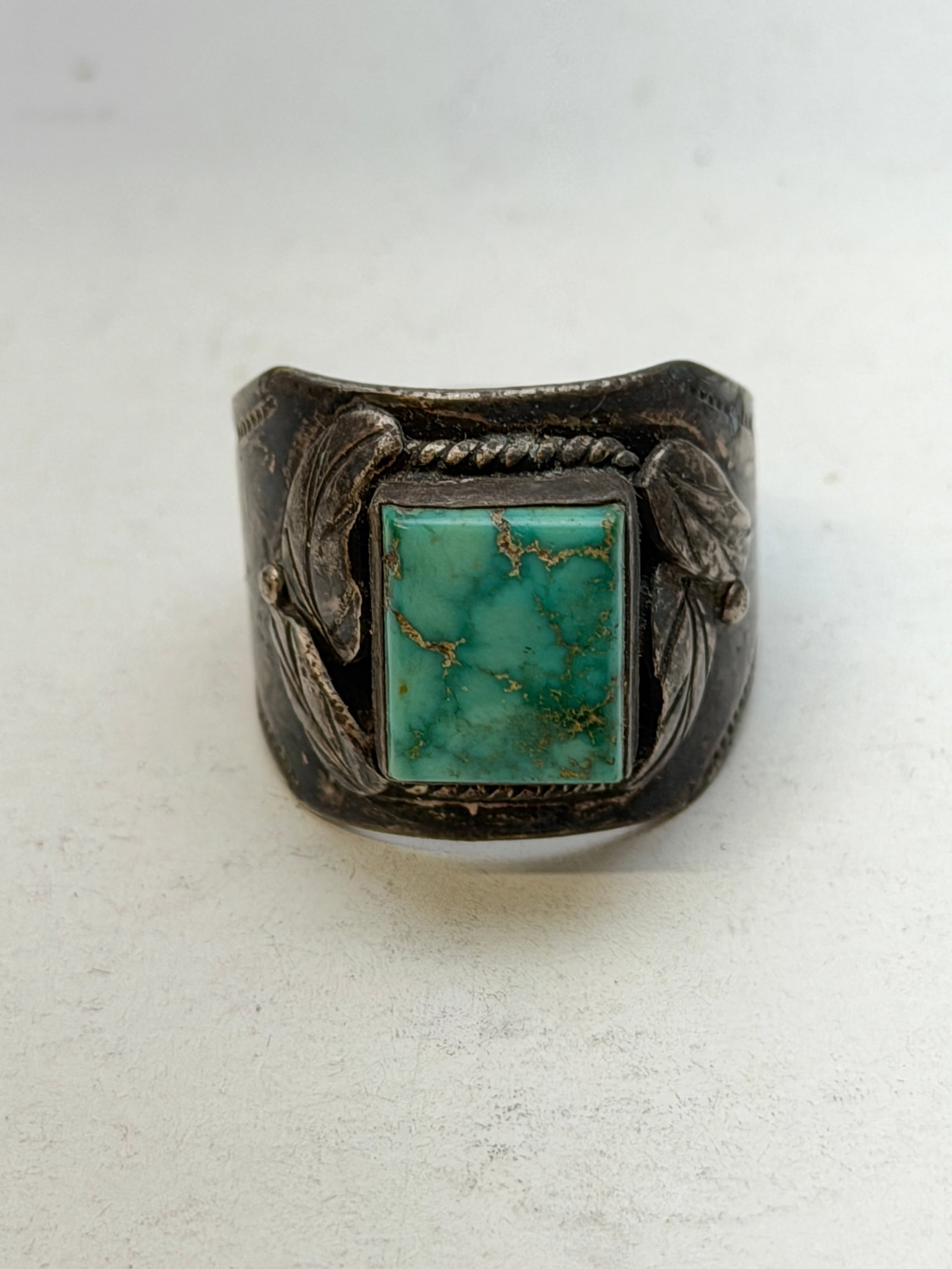 Vintage Tom Morgan Navajo Sterling Silver Turquoise Ring, Sz 13, TW 18+g (1 of 5)