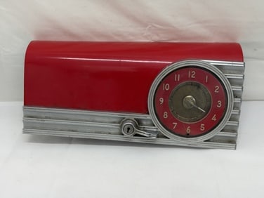 1940s Automobile Red Glove Box Door with Clock - 6.5" x 14" (1 of 4)