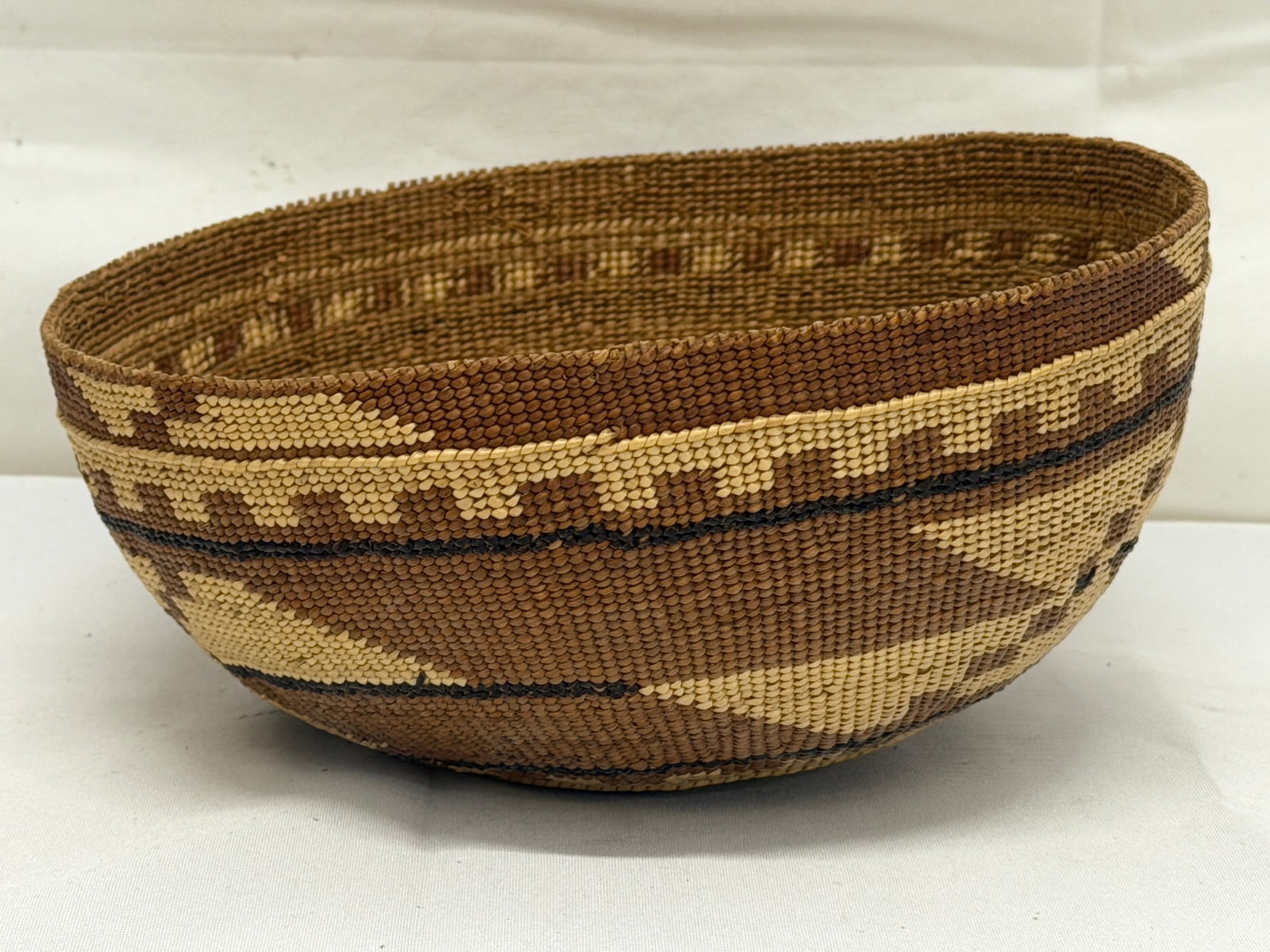 Late 19thC -Early 20thC Polychrome Hupa Hat Basket 7" x 3.25" - Excellent Condition - 4